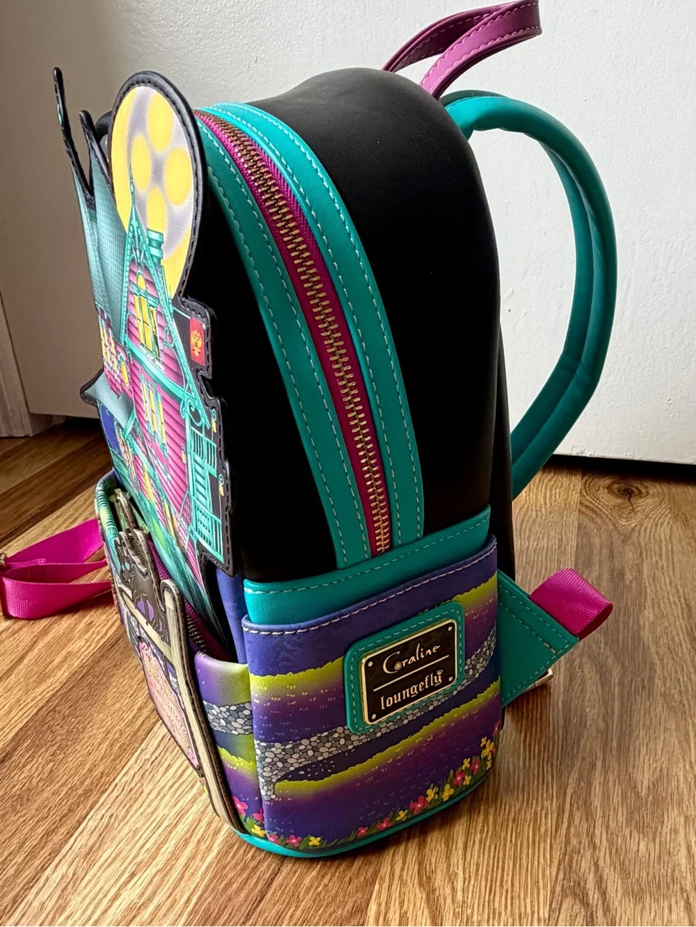 Loungefly Coraline “Pink Palace Apartments” Glow-in-the-Dark House Mini Backpack